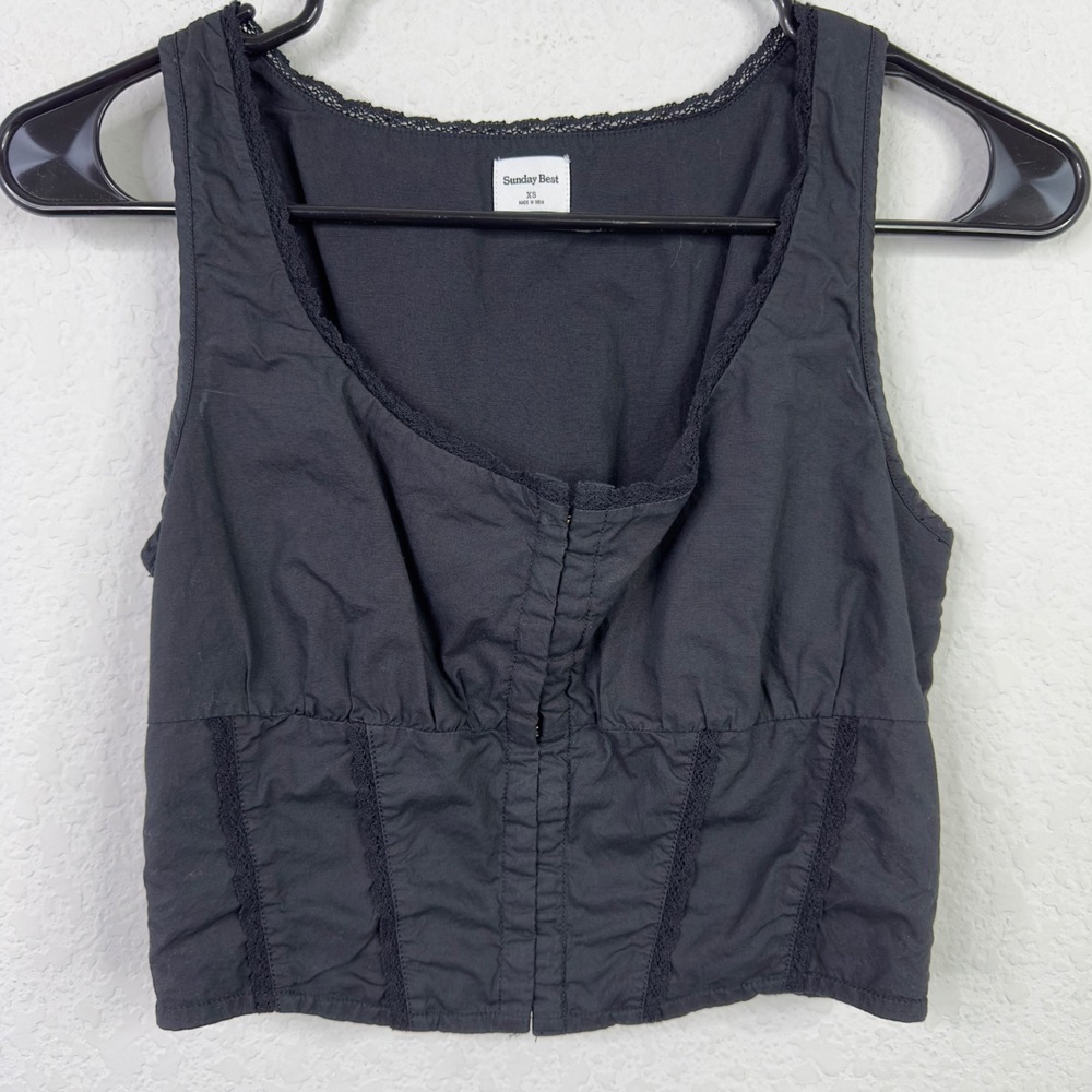 Aritzia Sunday Best Shirt XS Black Crop Lace Trim Minimalist Whimsigoth Romantic